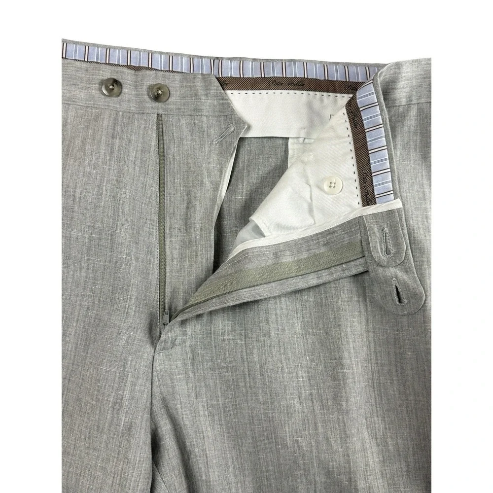 PETER MILLAR Dress Pants Mens 36x30 Gray Wool Linen Flat Front Made Italy